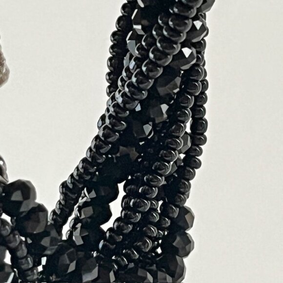 Beaded Bracelet Black Multistrand Rhinestone Magnetic Closure Siver Tone Formal - Picture 4 of 7